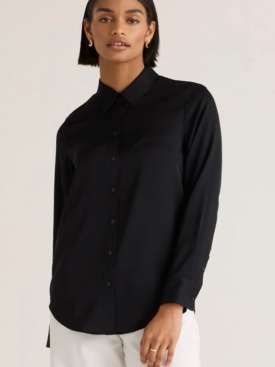 Quince Washable Stretch Black Silk Blouse Size X-Small